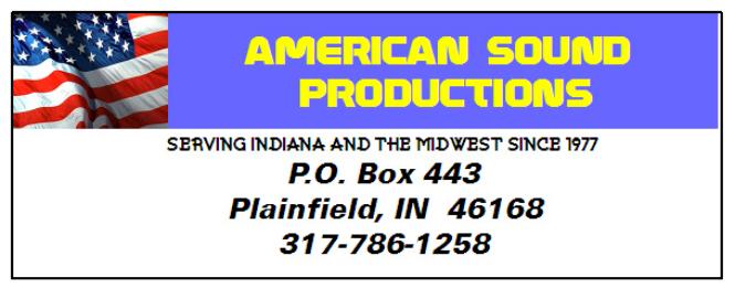 American Sound productions Banner with Flag in Wind with business Address and Phone